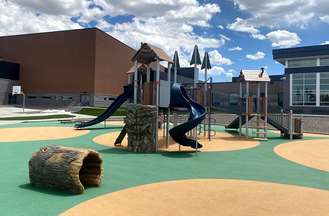 Twist slide at Del Norte Elementary School playground in Del Norte, CO